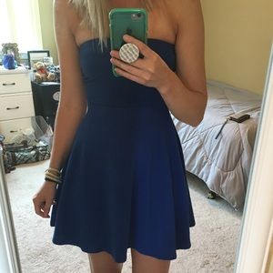 Blue strapless dress from Express